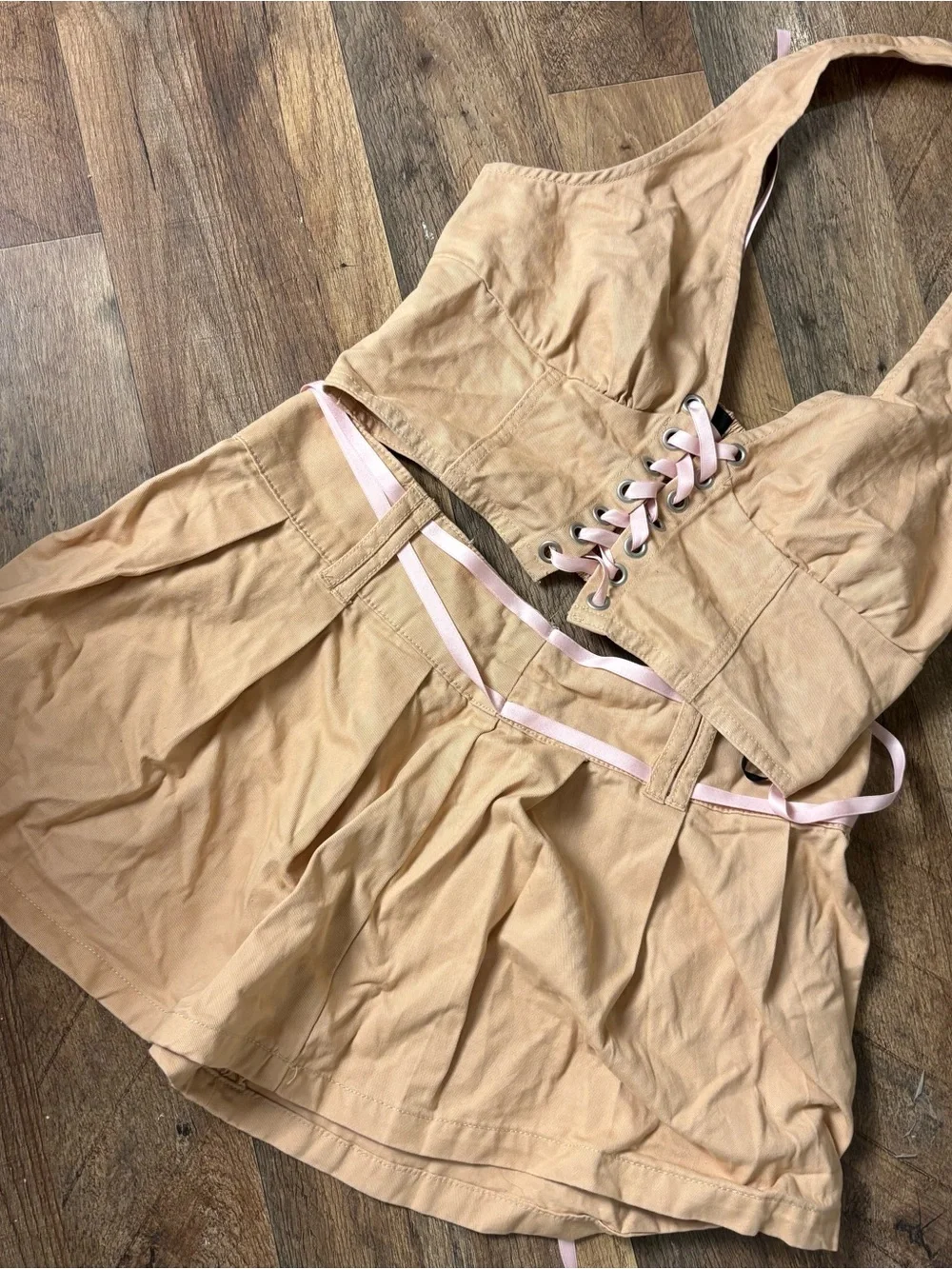 Top & Skirt Matching Set Pink-Tan Lace-Up